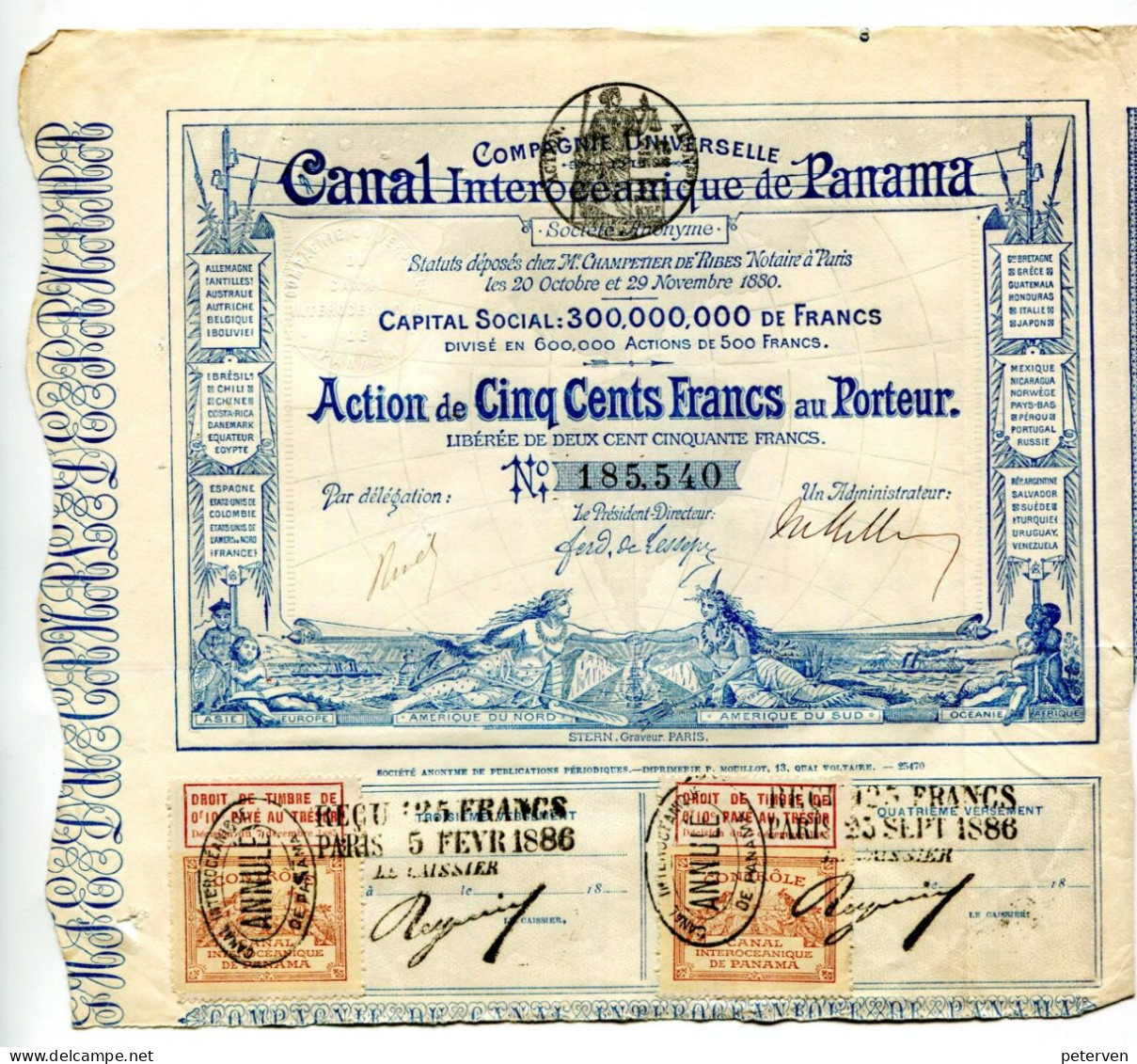 PANAMA - Compagnie Universelle Du Canal Interocéanique; Action De Cinq Cents Francs - Navigation