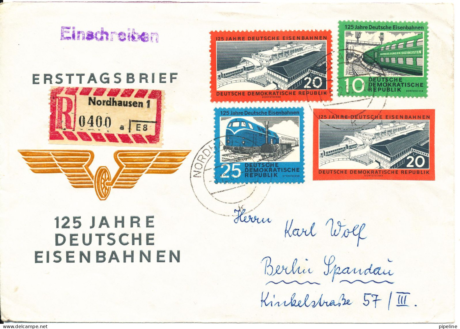 Germany DDR Registered FDC 125 Jahre Deutsche Eisenbahnen Complete Set Of 4 (3 + 1 IMPERFORATED) With Cachet - Otros & Sin Clasificación