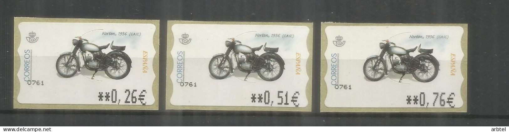 ESPAÑA ATM MOTO MOTORCYCLE NORTON 3 VALORES EN EUROS 0.26 - 0.51 - 0.76 - Motos