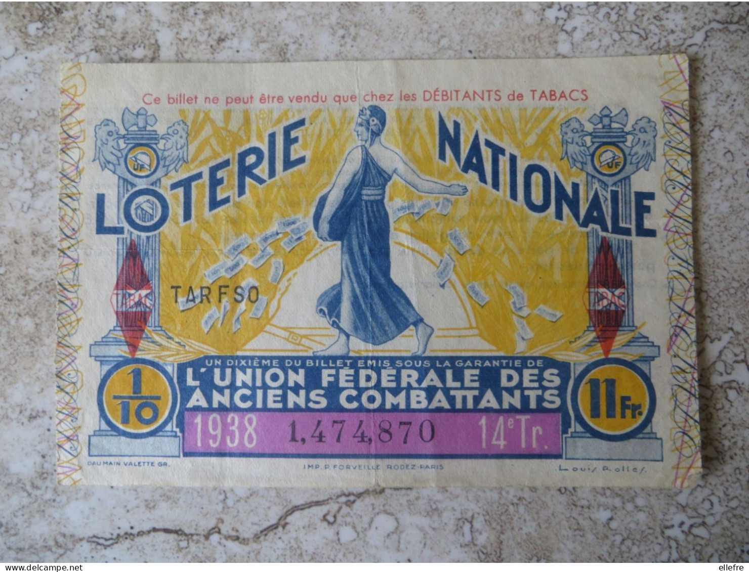 Lot De 2 Billets - Billet De Loterie Nationale Union Féderale Des Anciens Combattants 1937 Et 1938 - Lottery Tickets