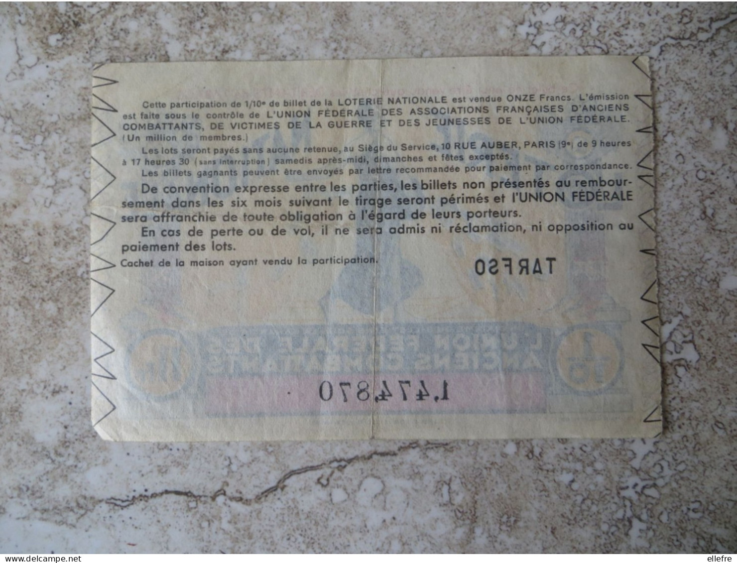Lot De 2 Billets - Billet De Loterie Nationale Union Féderale Des Anciens Combattants 1937 Et 1938 - Lottery Tickets