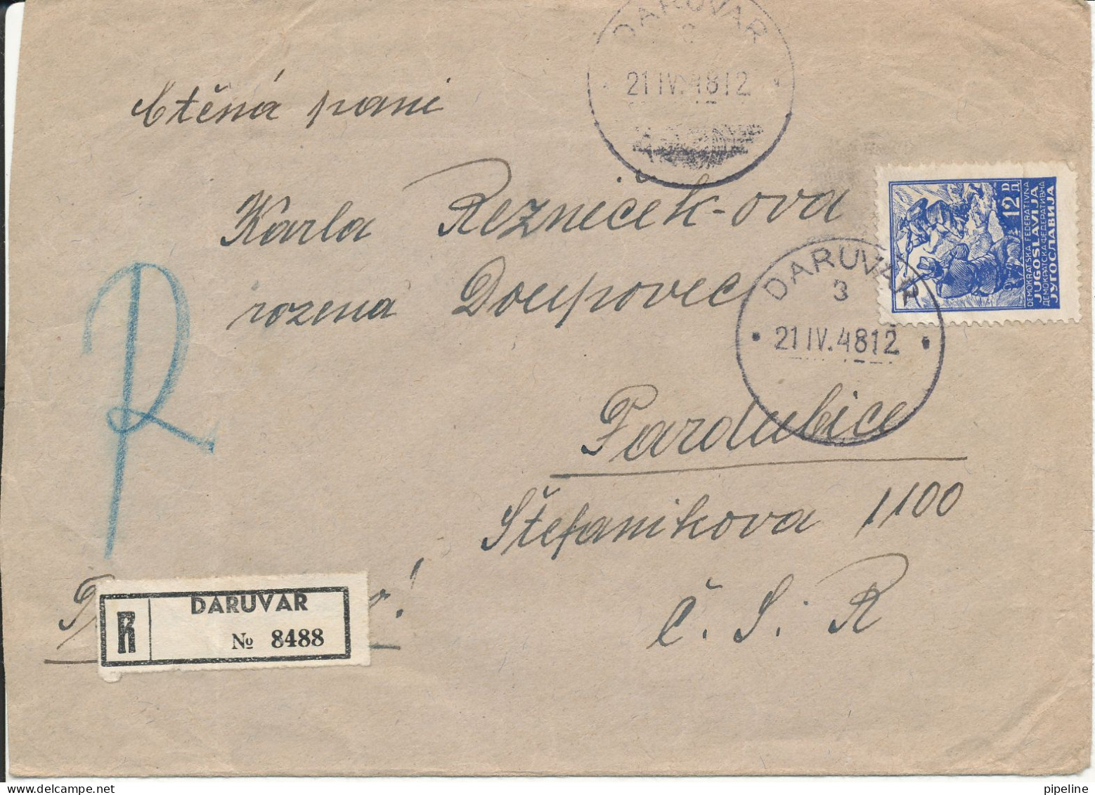 Yugoslavia Registered Cover Sent To Czechoslovakia Daruvar 21-4-1948 - Briefe U. Dokumente