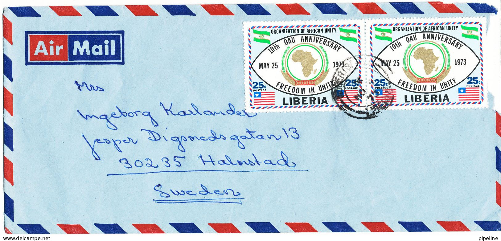 Liberia Air Mail Cover Sent To Sweden With MAP On The Stamps (the Cover Is Damaged In The Right Side) - Liberia