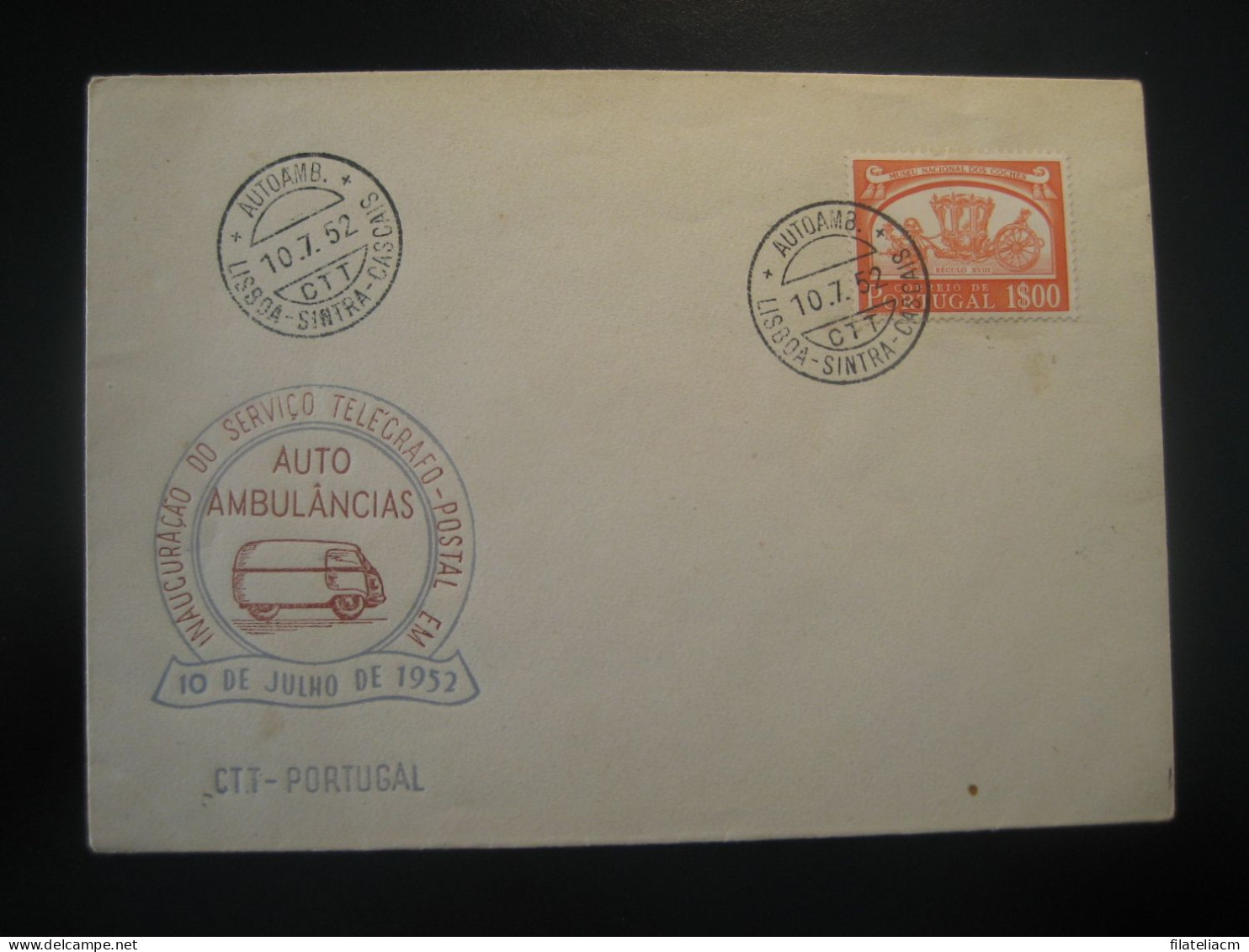 LISBOA - SINTRA - CASCAIS 1952 Telegrafo Postal Auto Ambulancia Van Truck Postal Mail Car Cancel Cover PORTUGAL - Camions