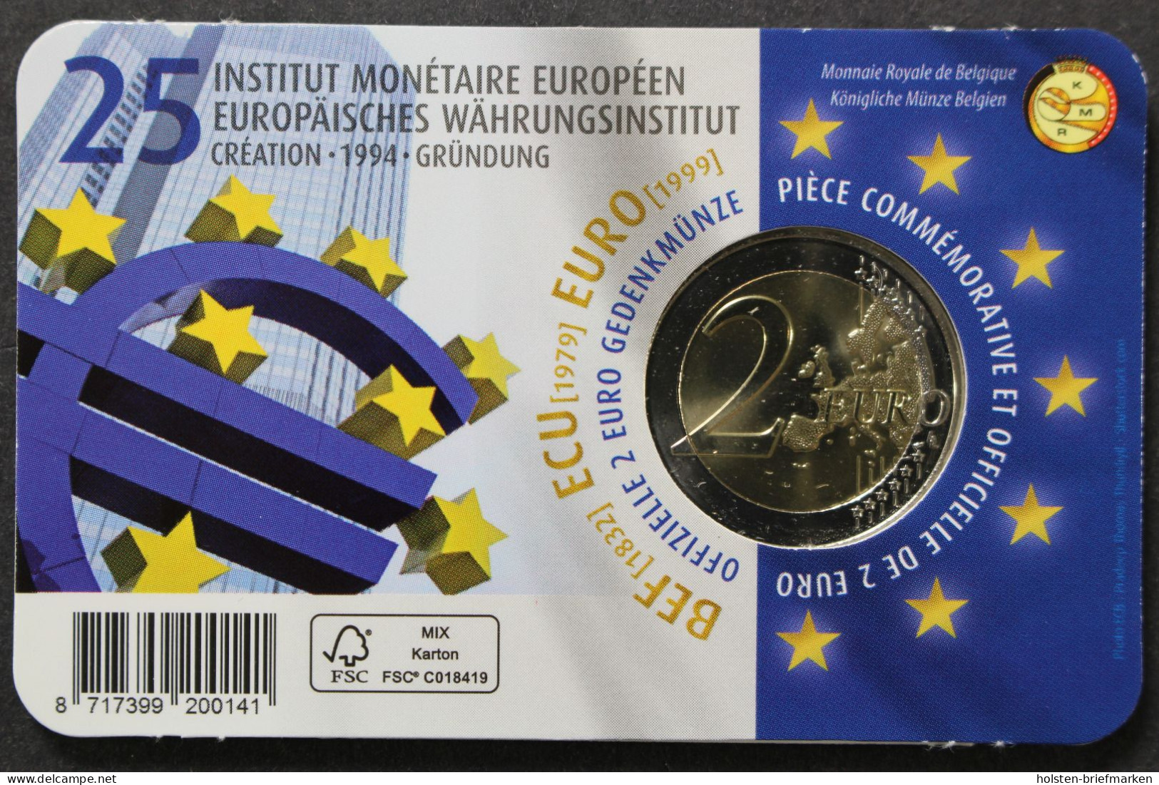 Belgien, 2 Euro Währungsinstitut 2019, Stempelglanz, Coincard - Belgio