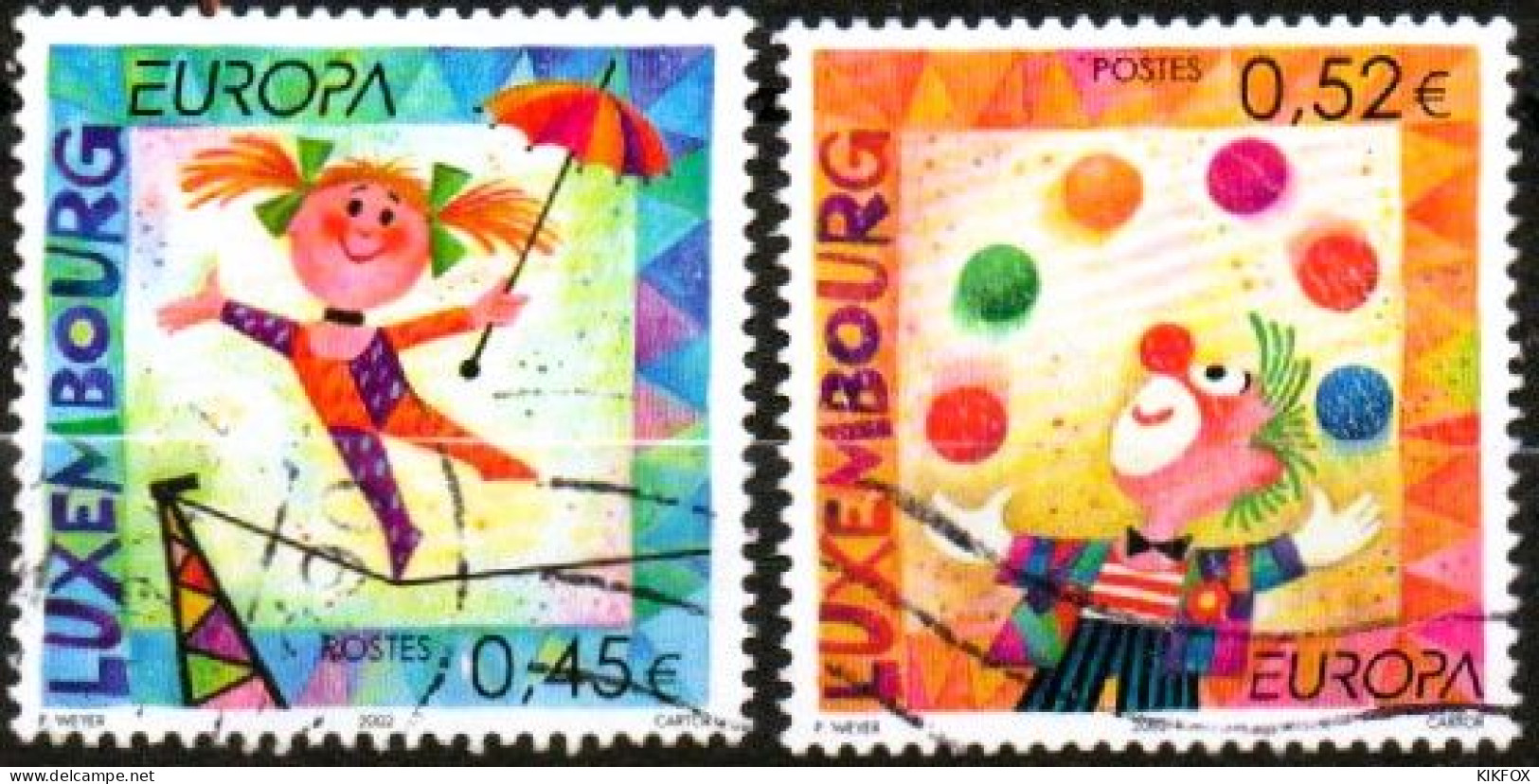 LUXEMBOURG, LUXEMBURG 2002, SATZ MI 1579 - 1580, YV 1524 - 1525,  EUROPA, ZIRKUS, ESST GESTEMPELT, OBLITÉRÉ - Used Stamps