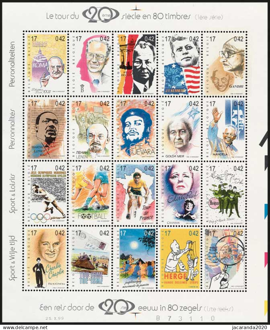 België BL 83 - Een Reis Door De 20ste Eeuw In 80 Z. - Deel 1 - Le Tour Du 20è. Siècle - Gandhi - Tintin (2858/77) - MNH - 1961-2001