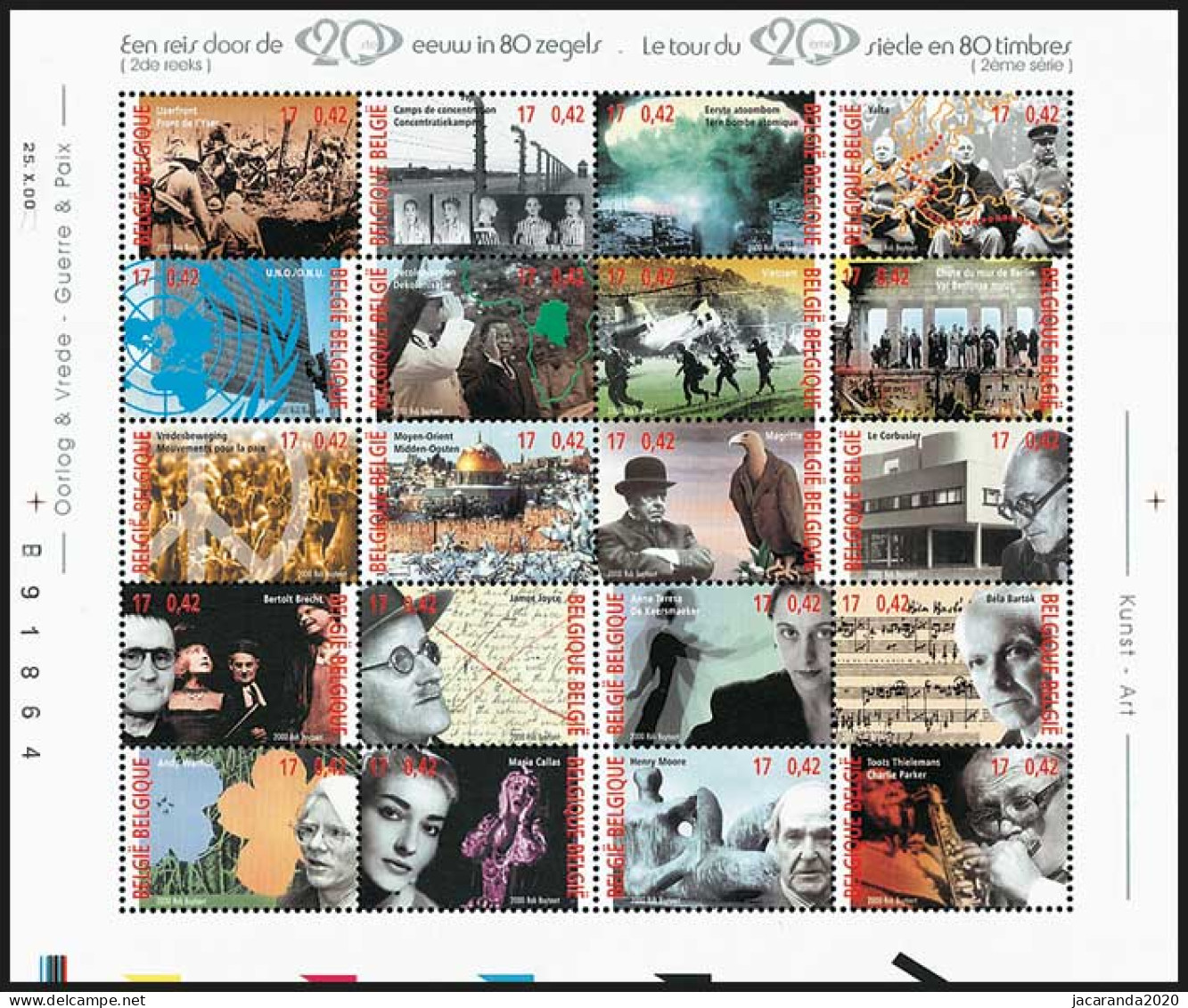 België BL 87 - Een Reis Door De 20e Eeuw In 80 Zegels - Deel 2 - Le Tour Du 20è. Siècle - Oorlog, Vrede (2943/62) - MNH - 1961-2001