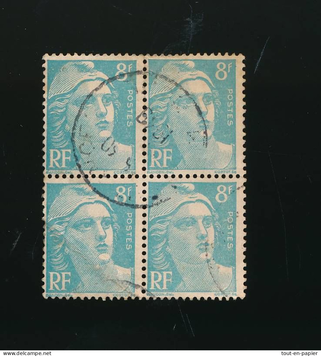 Bloc De 4 Timbres Marianne De Gandon 8f Bleu Clair - 1945-54 Marianne De Gandon