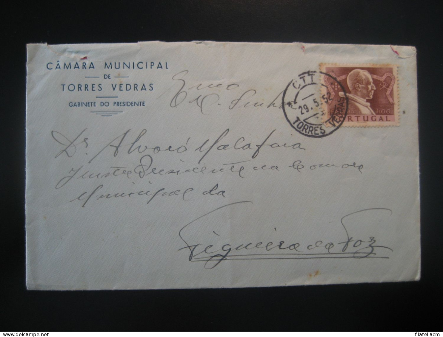 TORRES VEDRAS 1952 To Figueira Da Foz Cancel Slight Damaged Cover PORTUGAL - Lettres & Documents