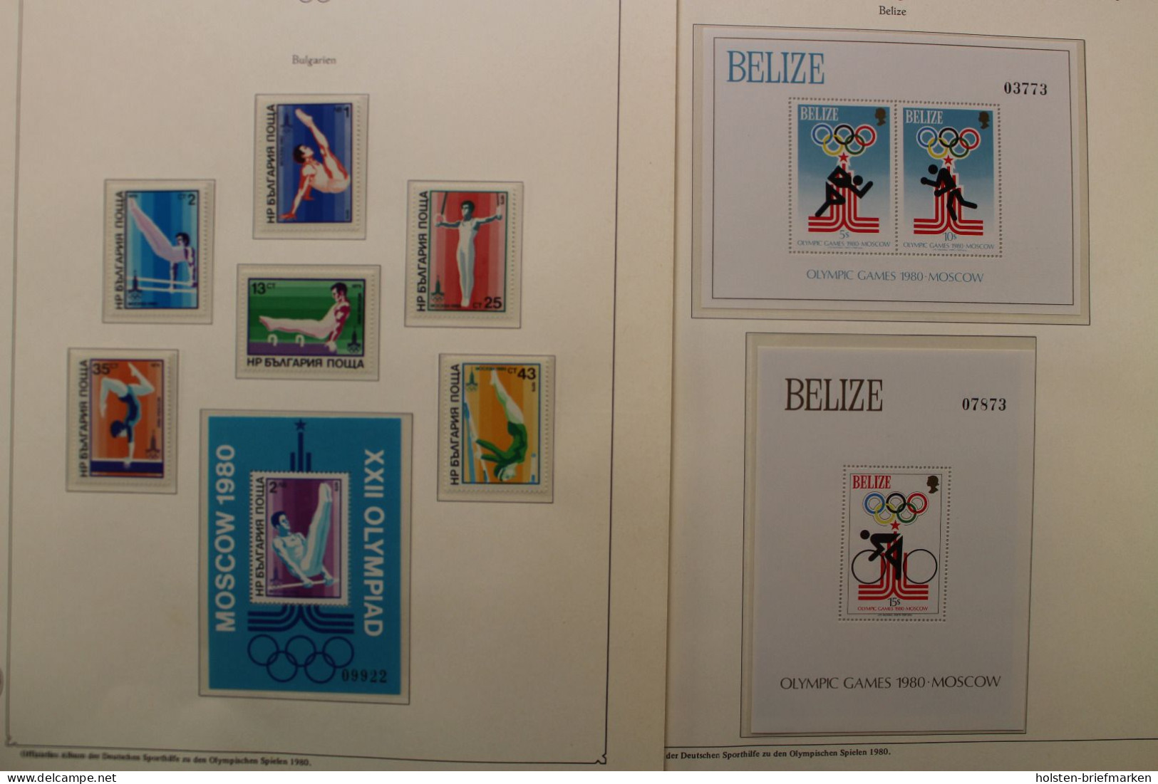 Olympische Spiele 1980, über 80 Vordruckblätter mit Briefmarken