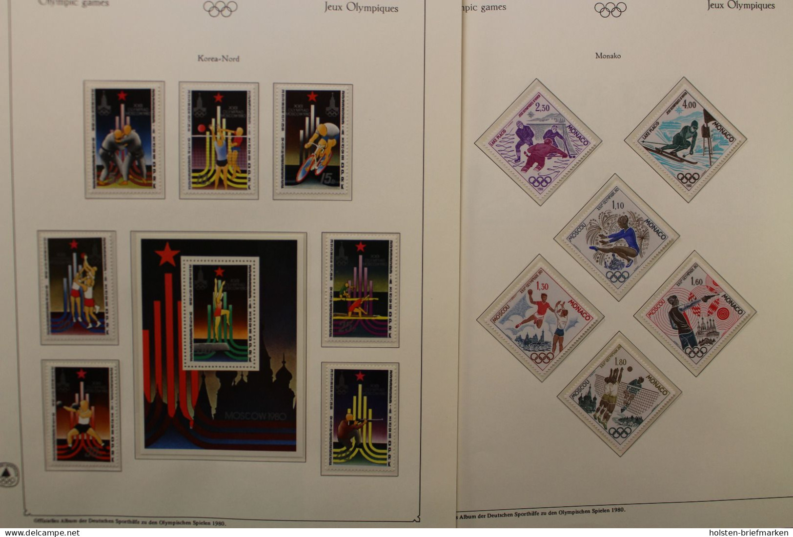 Olympische Spiele 1980, über 80 Vordruckblätter mit Briefmarken