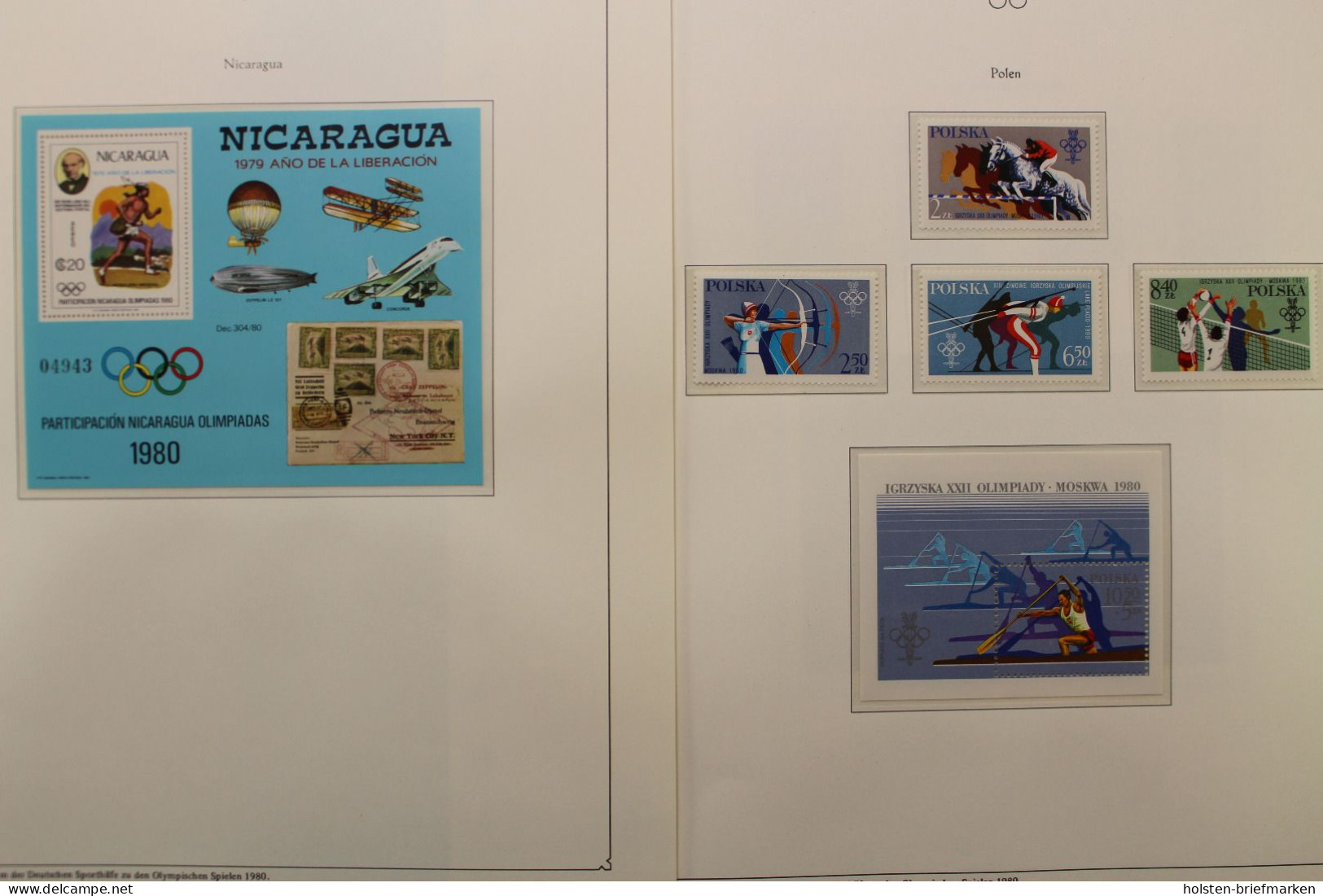 Olympische Spiele 1980, über 80 Vordruckblätter mit Briefmarken