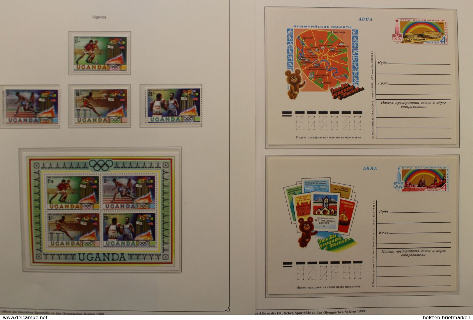 Olympische Spiele 1980, über 80 Vordruckblätter mit Briefmarken