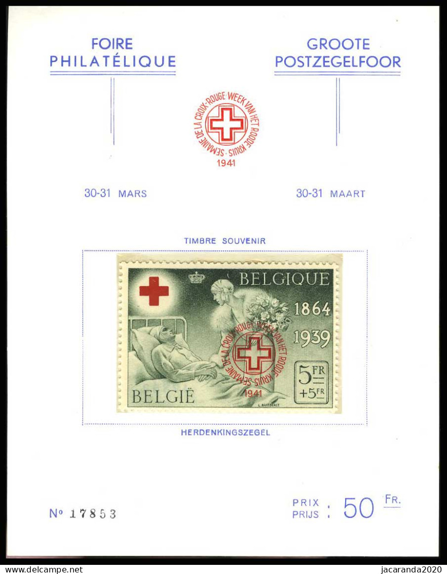 België 582B - Grote Postzegelfoor - Rode Kruis - Zegel 503 Met Opdruk En Nummer Op Rugzijde - Op Kaart - 1924-1960