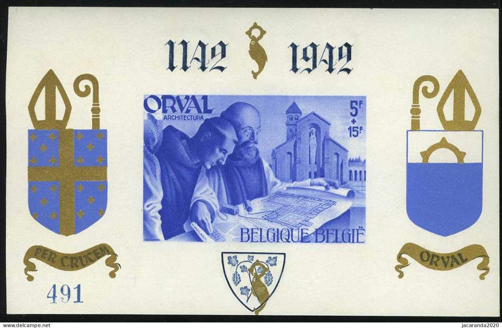 België BL21 ** - Blok Orval Met Opdruk - Gotische Cijfers - Blauwe Opdruk - Ongetand - Genummerd - SUP - 1924-1960