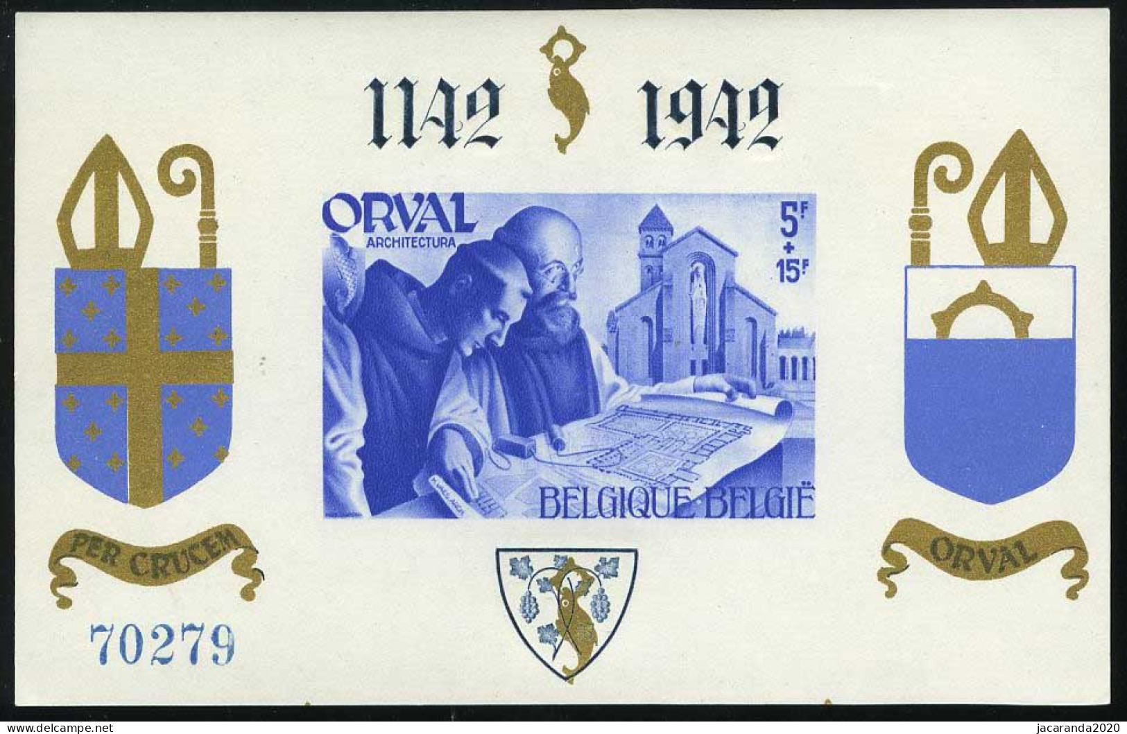 België BL21 * - Blok Orval Met Opdruk - Gotische Cijfers - Blauwe Opdruk - Ongetand - Genummerd  - 1924-1960