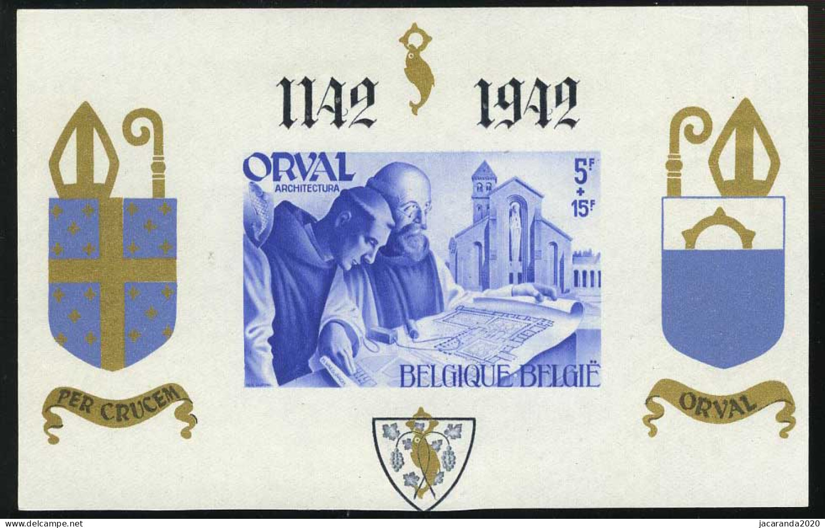 België BL21A * - Blok Orval Met Opdruk - Gotische Cijfers - Blauwe Opdruk - Ongetand - 1942 - 1924-1960