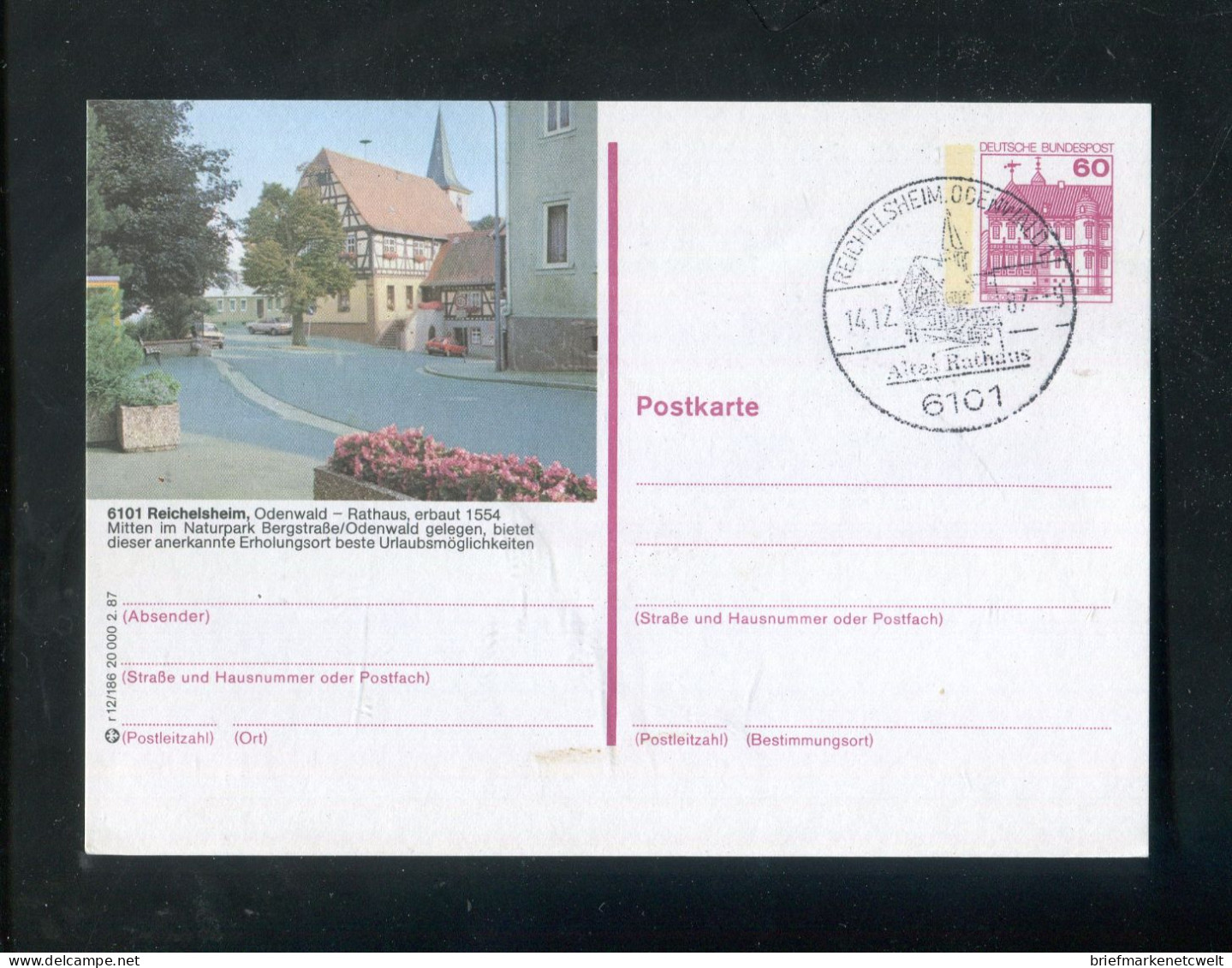 "BUNDESREPUBLIK DEUTSCHLAND" 1987, Bildpostkarte Mit Bildgleichem Stempel Ex "REICHELSHEIM" (B1023) - Cartes Postales Illustrées - Oblitérées