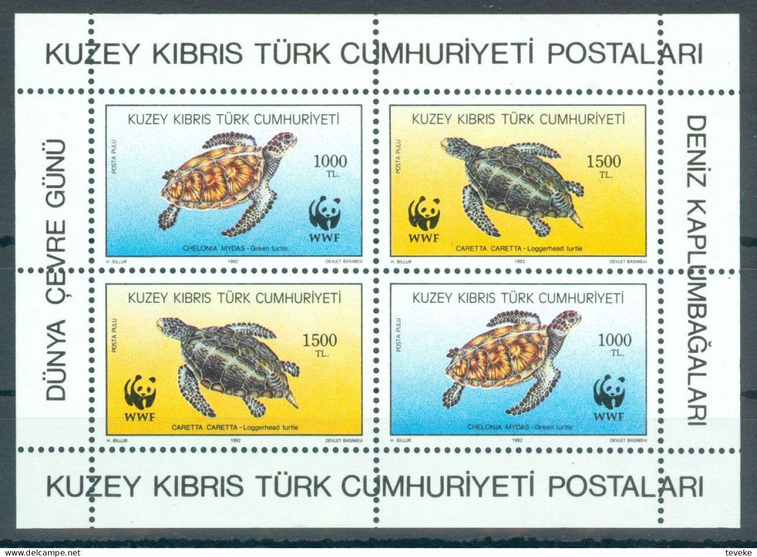 TURKISH CYPRUS 1992 - Michel Nr. BL11 - MNH ** - WWF - Global Conservation – Turtles - Unused Stamps