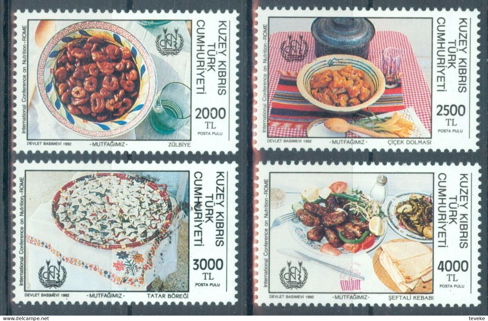 TURKISH CYPRUS 1992 - Michel Nr. 347/350 - MNH ** - Food - National Dishes. - Unused Stamps
