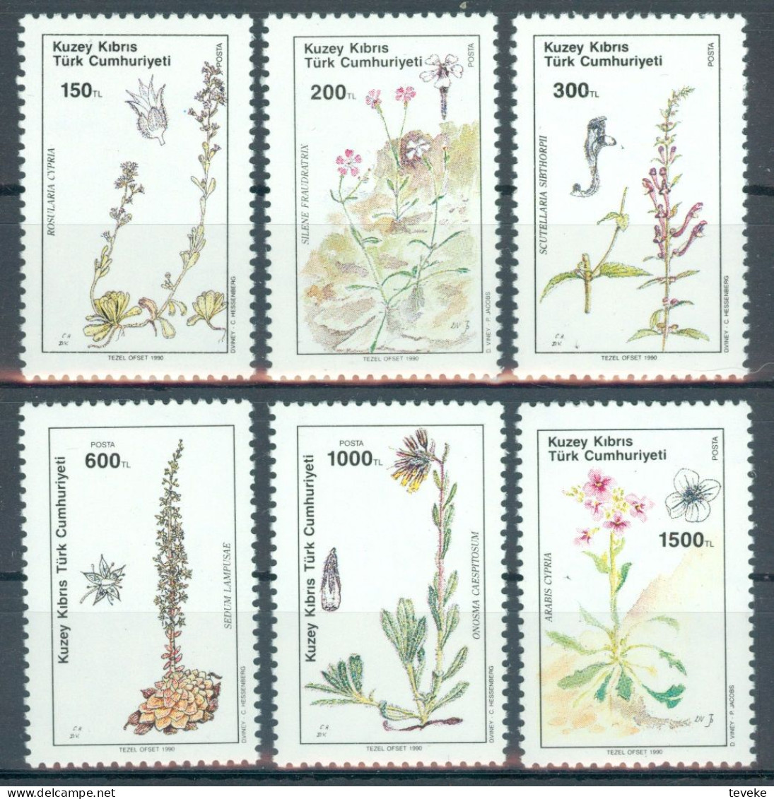 TURKISH CYPRUS 1990 - Michel Nr. 290/295 - MNH ** - Fauna - Endemic Plants - Unused Stamps