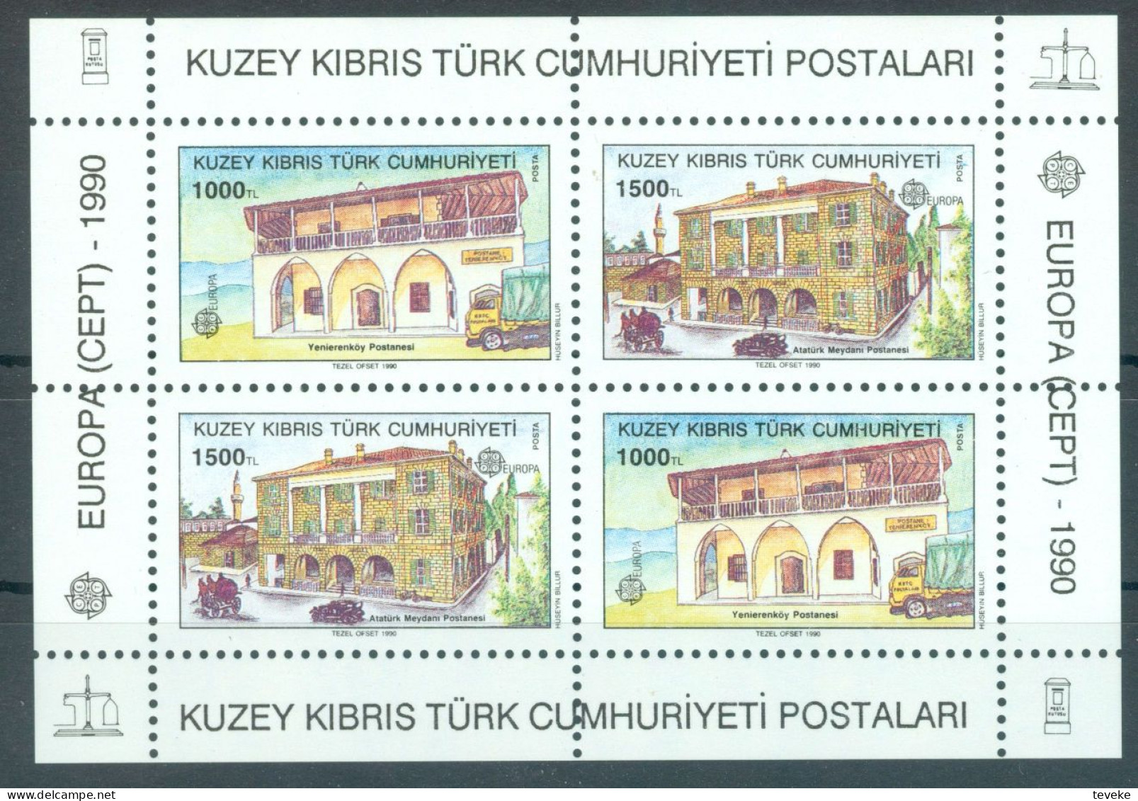 TURKISH CYPRUS 1990 - Michel Nr. BL8 - MNH ** - Postal Buildings - Unused Stamps