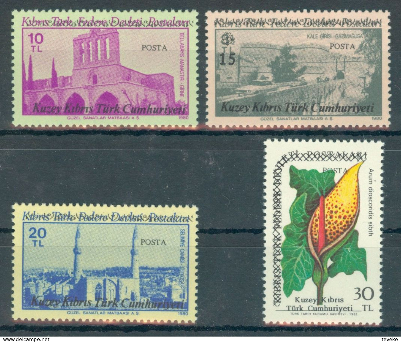 TURKISH CYPRUS 1987 - Michel Nr. 199/202 - MNH ** - Buildings - Field Flowers - Overprinted - Unused Stamps