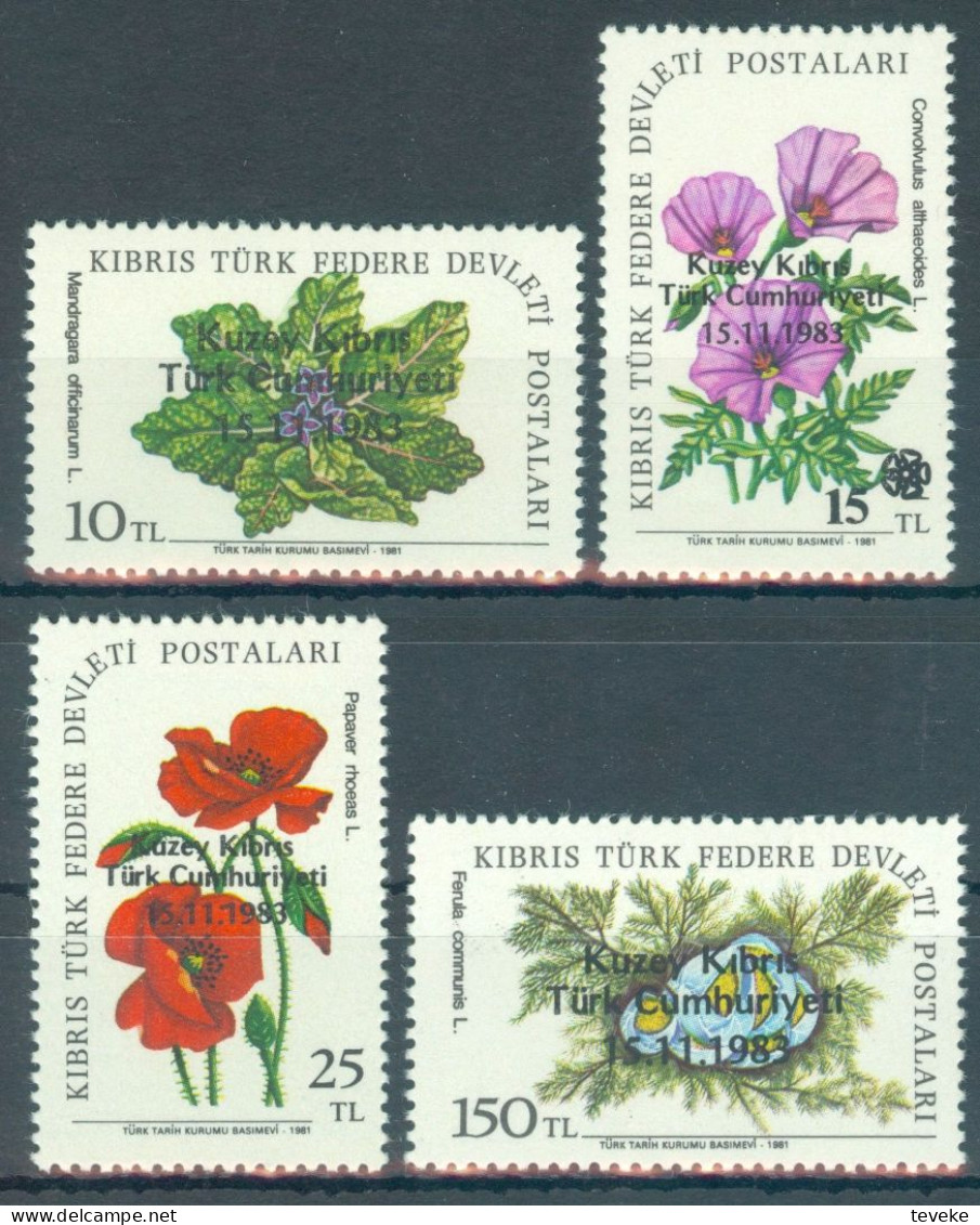 TURKISH CYPRUS 1983 - Michel Nr. 138/141 - MNH ** - Flora - Field Flowers - Overprinted - Neufs