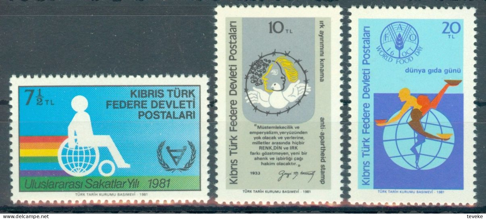 TURKISH CYPRUS 1981 - Michel Nr. 105/107 - MNH ** - Year Of The Disabled / Anti-Rasism / FAO - Ongebruikt