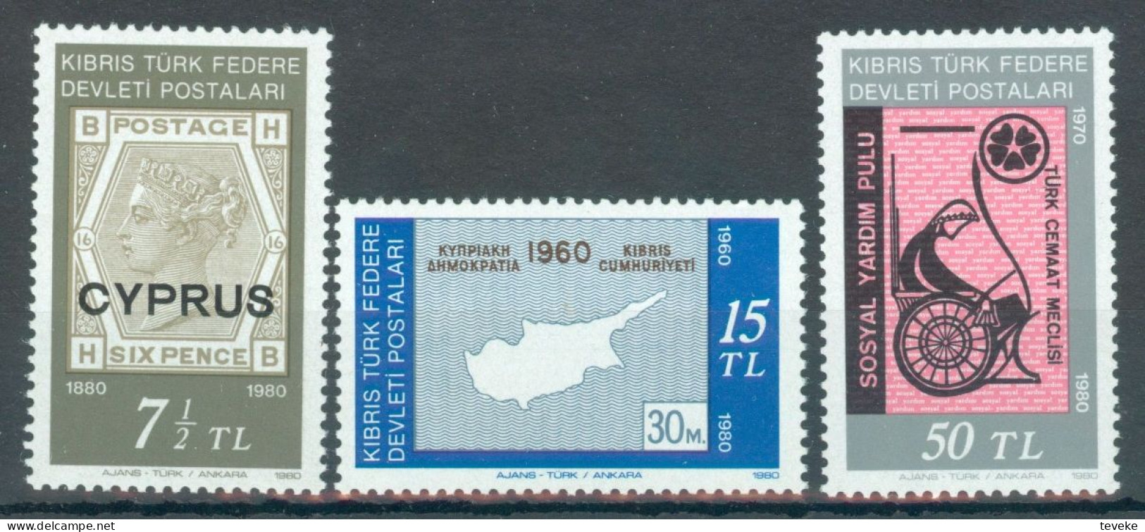 TURKISH CYPRUS 1980 - Michel Nr. 90/92 - MNH ** - Stamps / Independance - Ungebraucht