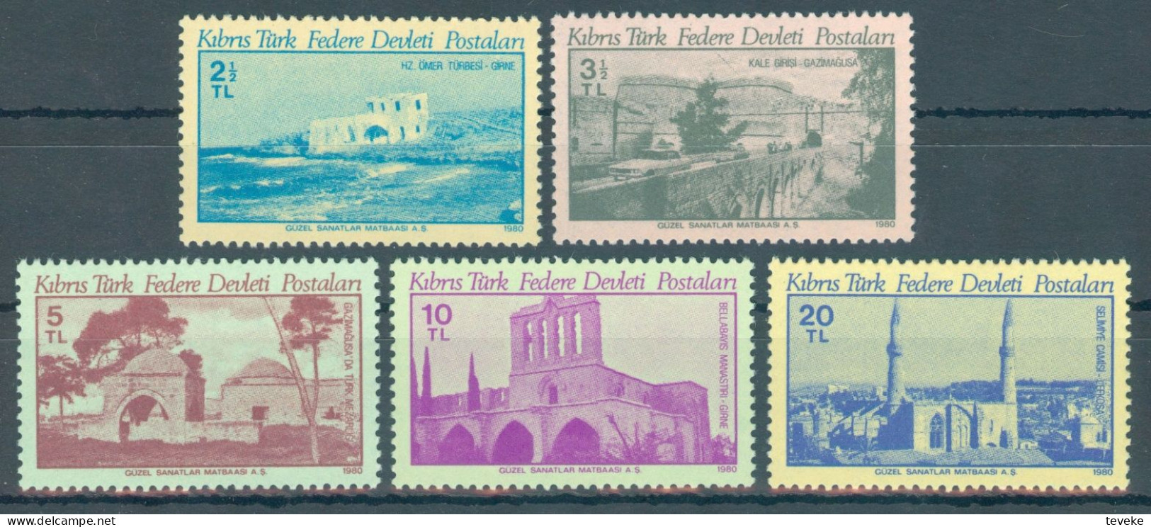 TURKISH CYPRUS 1980 - Michel Nr. 85/89 - MNH ** - Tourism / Culture - Historic Buildings - Nuovi