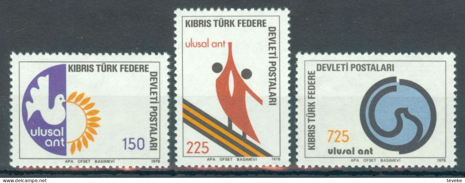 TURKISH CYPRUS 1978 - Michel Nr. 60/62 - MNH ** - National Oath / Peace Dove - Unused Stamps