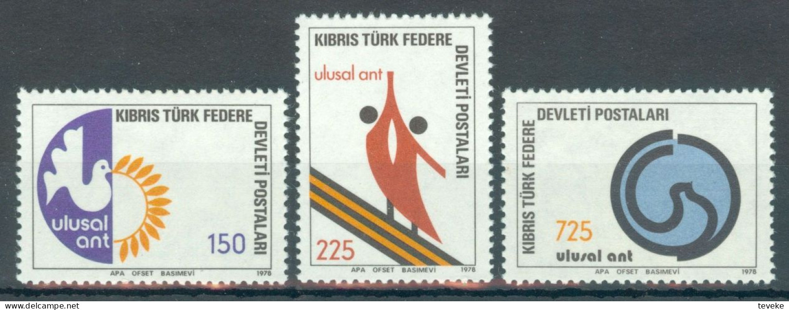 TURKISH CYPRUS 1978 - Michel Nr. 60/62 - MNH ** - National Oath / Peace Dove - Nuovi