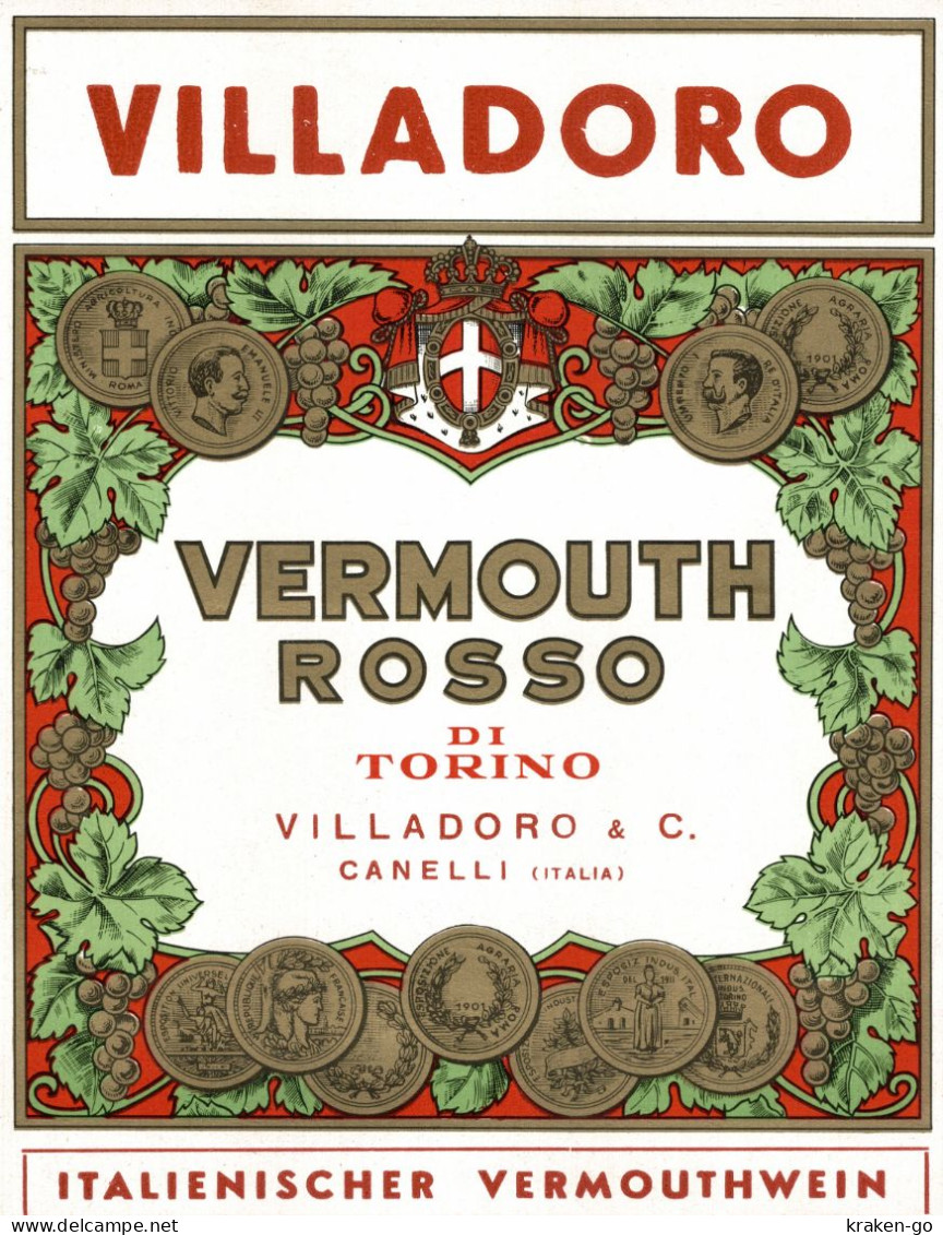 CANELLI, Asti - ETICHETTA D'EPOCA VERMOUTH ROSSO VILLADORO - #010 - Alcoli E Liquori