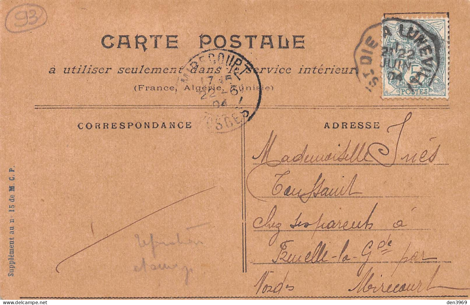 L'Ile SAINT-DENIS (Seine-Saint-Denis) - Cabanon - Voyagé 1904 (2 Scans) Inès Toussaint à Frenelle-la-Grande Vosges - L'Ile Saint Denis