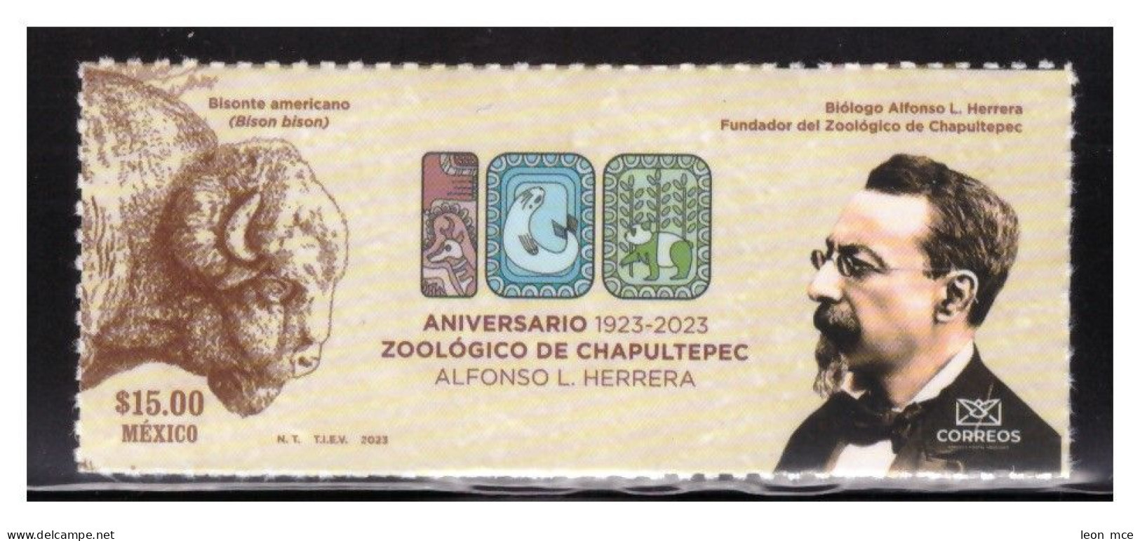 2023 MÉXICO 100 Años Zoológico Chapultepec, Alfonso L. Herrera, Self Adhesive Stamp, CENTENARY OF THE ZOO, BISON - México