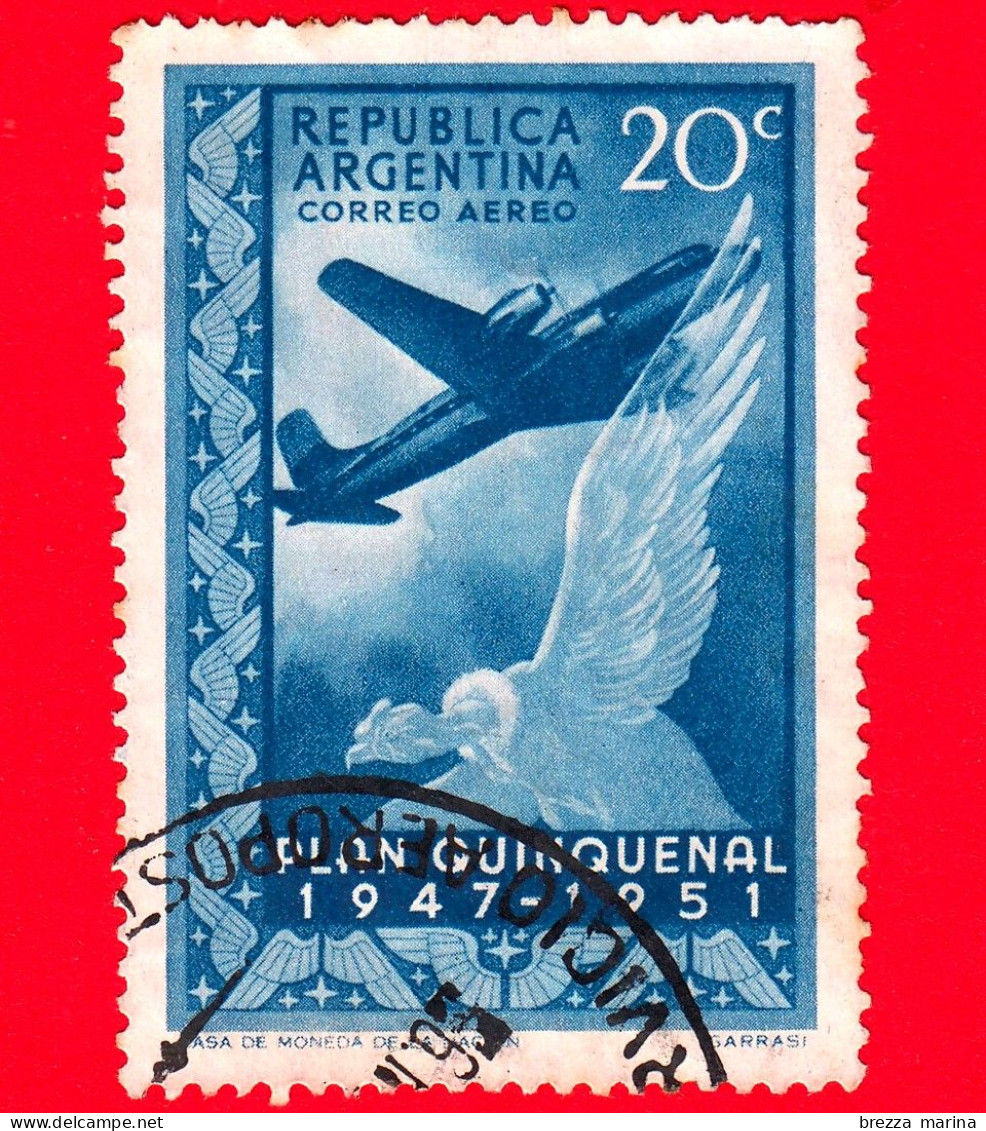 ARGENTINA - Usato - 1951 - Piano Quinquennale 1947 - 1951 - Douglas DC-4 E Condor Andino - 20 - Gebraucht