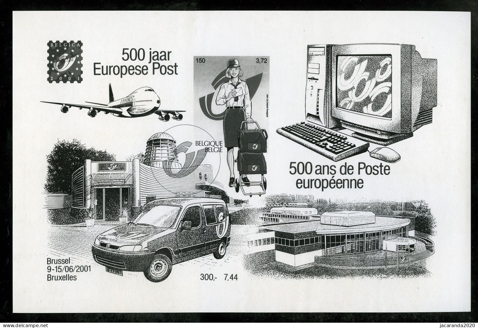 België ZNE10 - 2001 - Belgica - 500 Jaar Europese Post - (BL91) - B&W Sheetlets, Courtesu Of The Post  [ZN & GC]