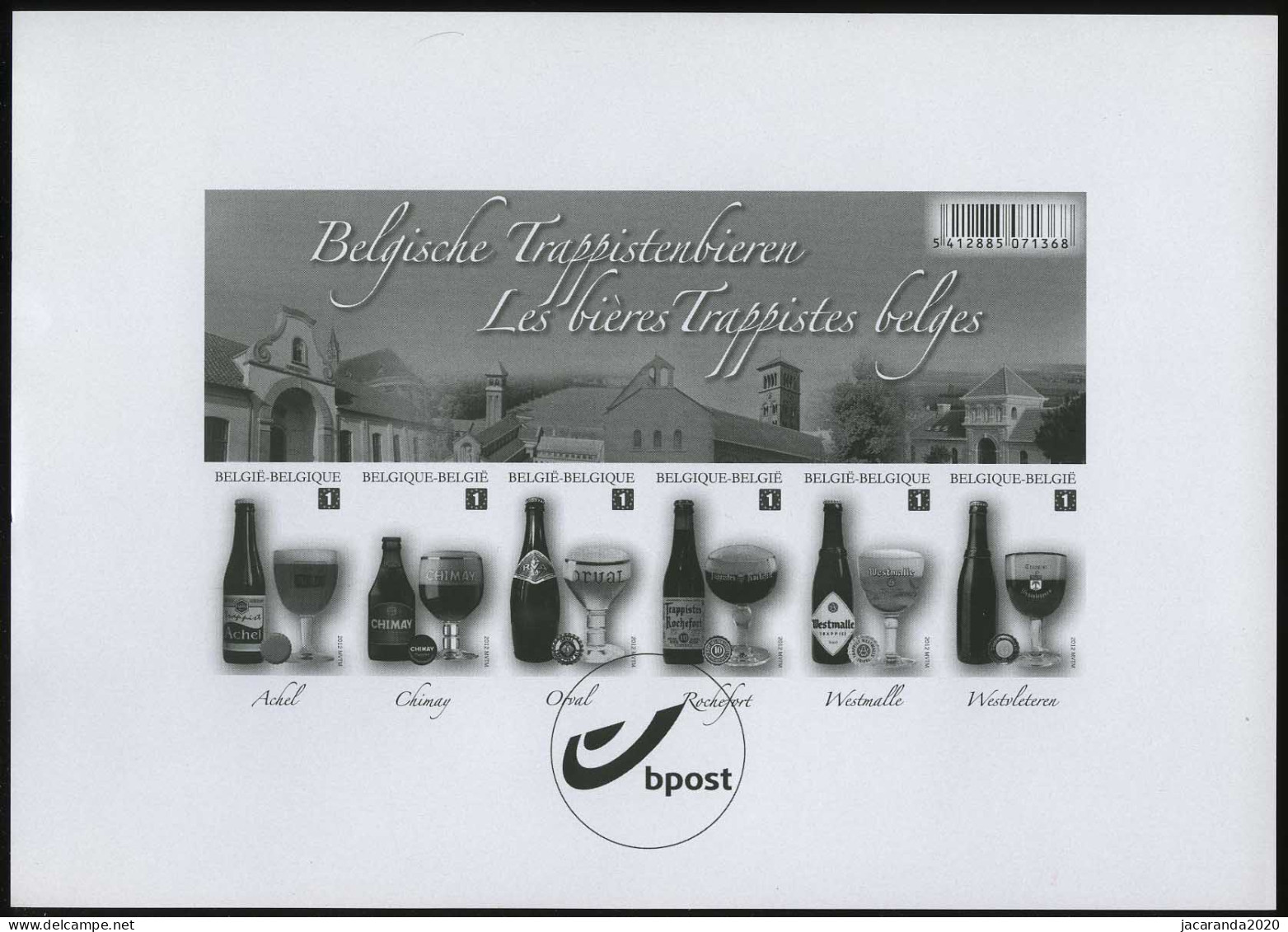 België GCA17 - 2012 - Belgische Trappistenbieren - Les 6 Trappistes Belges - (BL197) - B&W Sheetlets, Courtesu Of The Post  [ZN & GC]