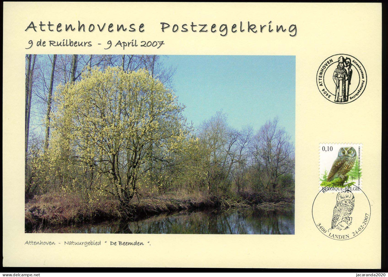 België 3624 - Ruigpootuil - Op Herdenkingskaart - 9de Ruilbeurs Attenhovense Postzegelkring 2007 - De Beemden - Buzin - Souvenir Cards - Joint Issues [HK]