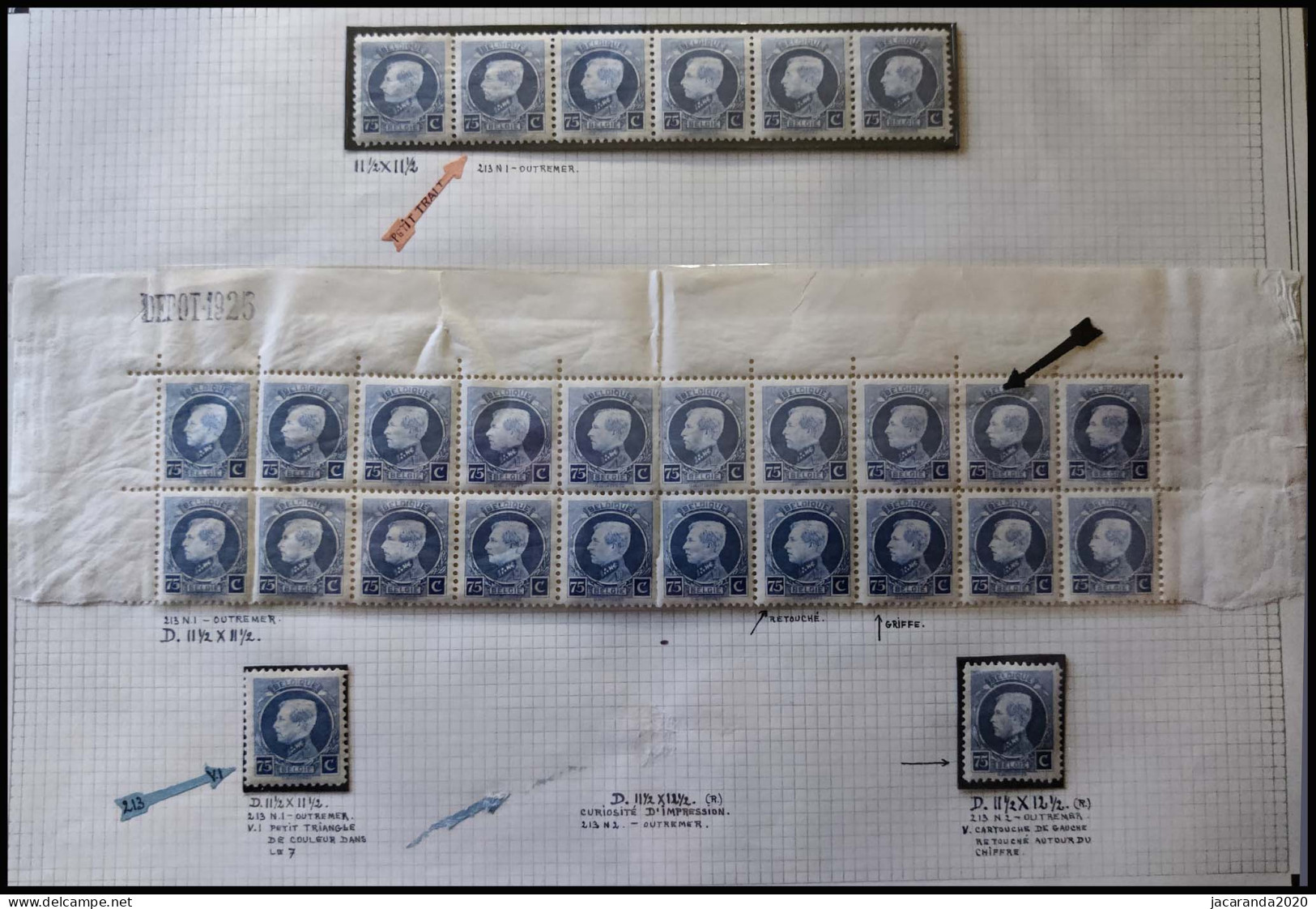 België 213 - Montenez - 75c Ultramarijn - Depot 1925 - Met 213-V1 En Enkele Retouches - 1921-1925 Piccolo Montenez