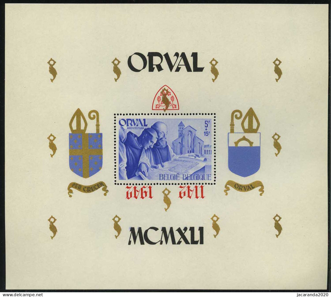 België BL24-Cu** - Blok Orval - Gotische Cijfers - Rood - Getand - Omgekeerde Opdruk - Surcharge Renversée - RARE - LUXE - 1931-1960