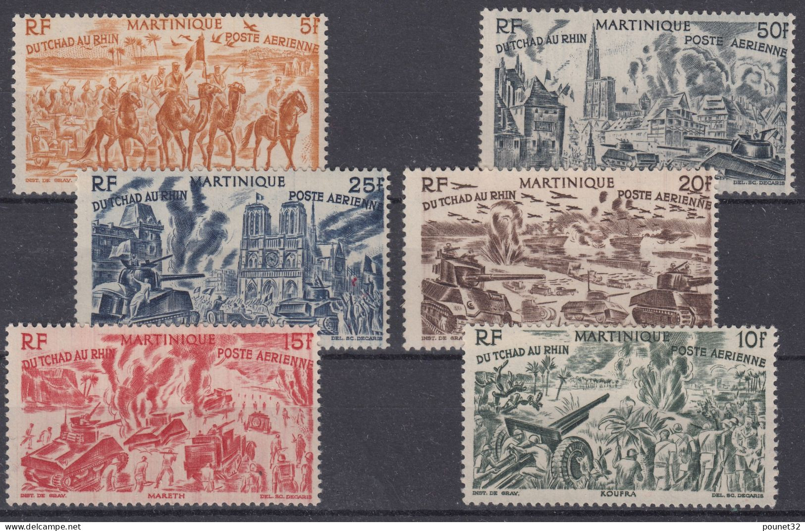 MARTINIQUE POSTE AERIENNE TCHAD AU RHIN N° 7/12 NEUFS * GOMME PETITE CHARNIERE - Luftpost