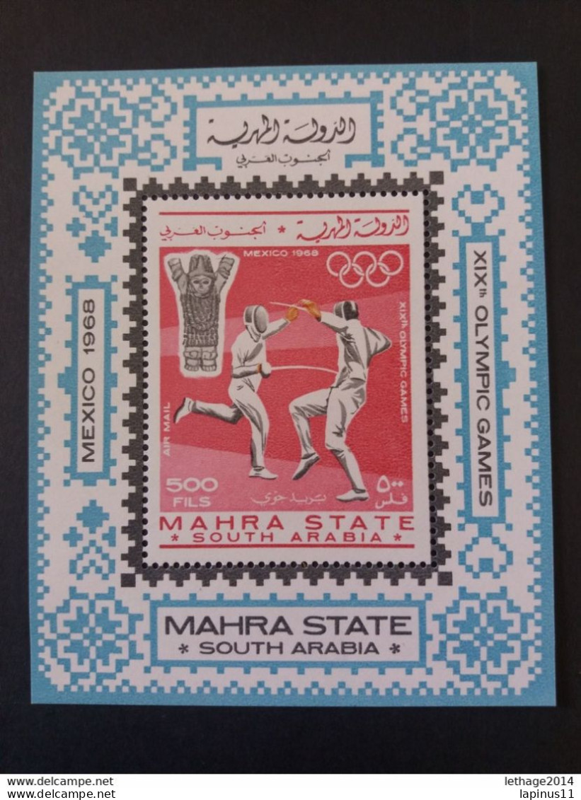 Saudi Arabia المملكة العربية السعودية ADEN MAHRA STATE 1967 SUMMER OLYMPICS 1968 BLOCK CAT. MICHEL N.29A MNH $ - Saudi Arabia