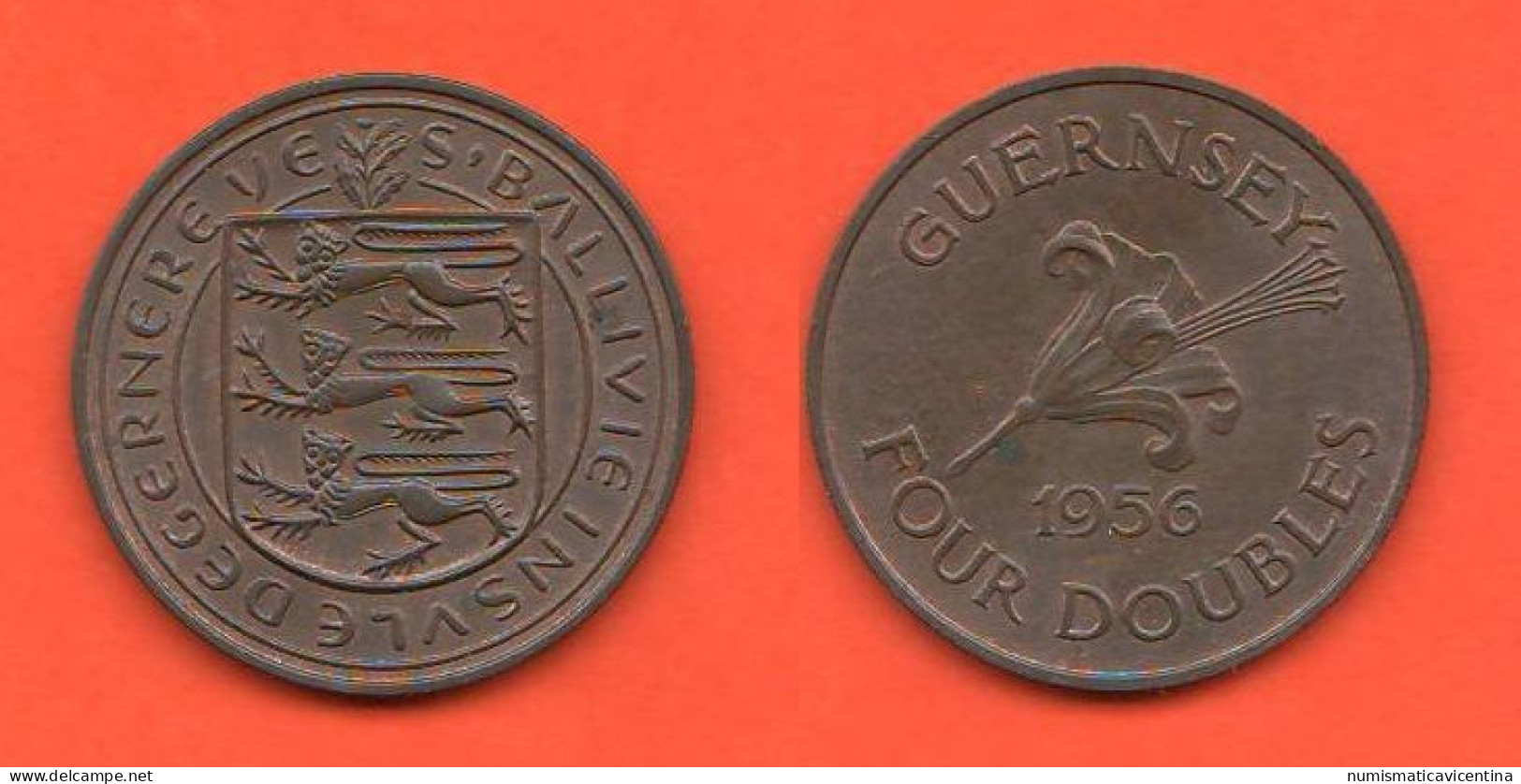 Guernsey Four Doubles 1956 Bronze Coin Queen Elizabeth II° - Guernesey