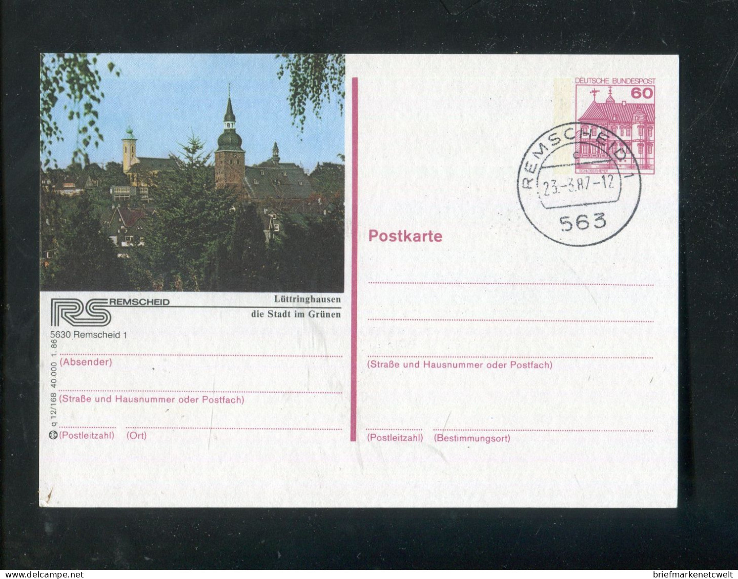 "BUNDESREPUBLIK DEUTSCHLAND" 1986, Bildpostkarte Mit Bildgleichem Stempel Ex "REMSCHEID-LUETRINGHAUSEN" (B1028) - Bildpostkarten - Gebraucht