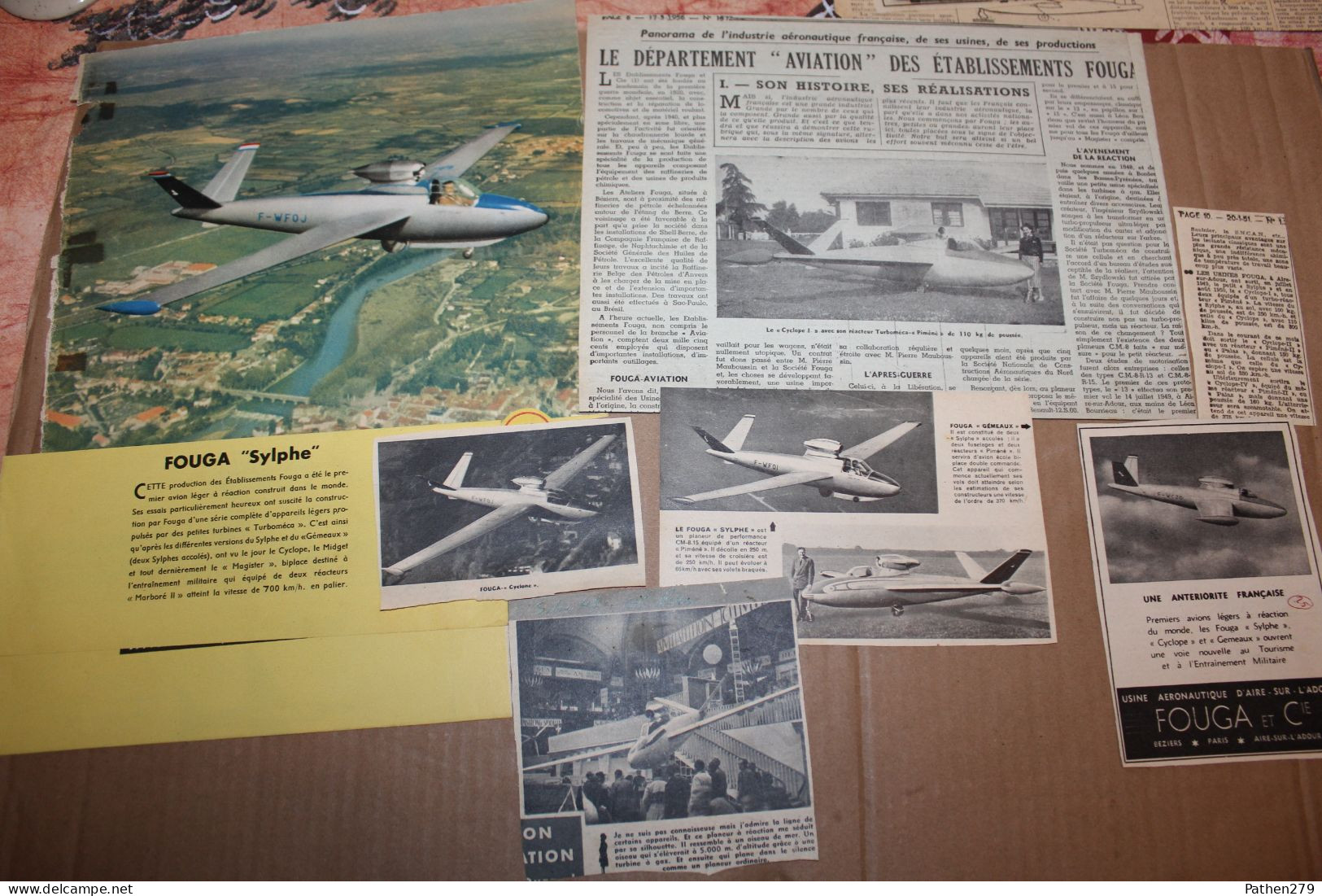 Lot De 43g D'anciennes Coupures De Presse Des Aéronefs Français Fouga "Sylphe", Cyclone" Et "Cyclope" - Aviation