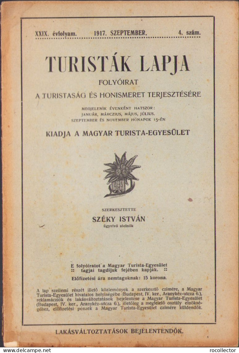 Turisták Lapja, 4/1917 C1212 - Libri Vecchi E Da Collezione