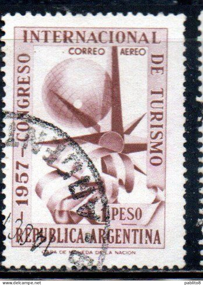 ARGENTINA 1957 INTERNATIONAL CONGRESS FOR TOURISMS GLOBE FLAG COMPASS ROSE 1p USED USADO OBLITERE' - Luftpost